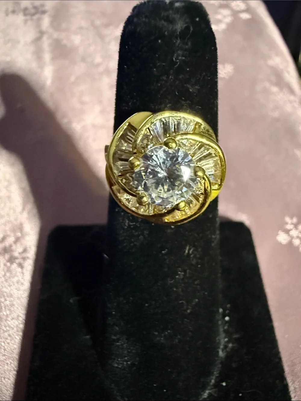 Gold-Tone sterling silver CZ Halo Cocktail Ring - Clear
